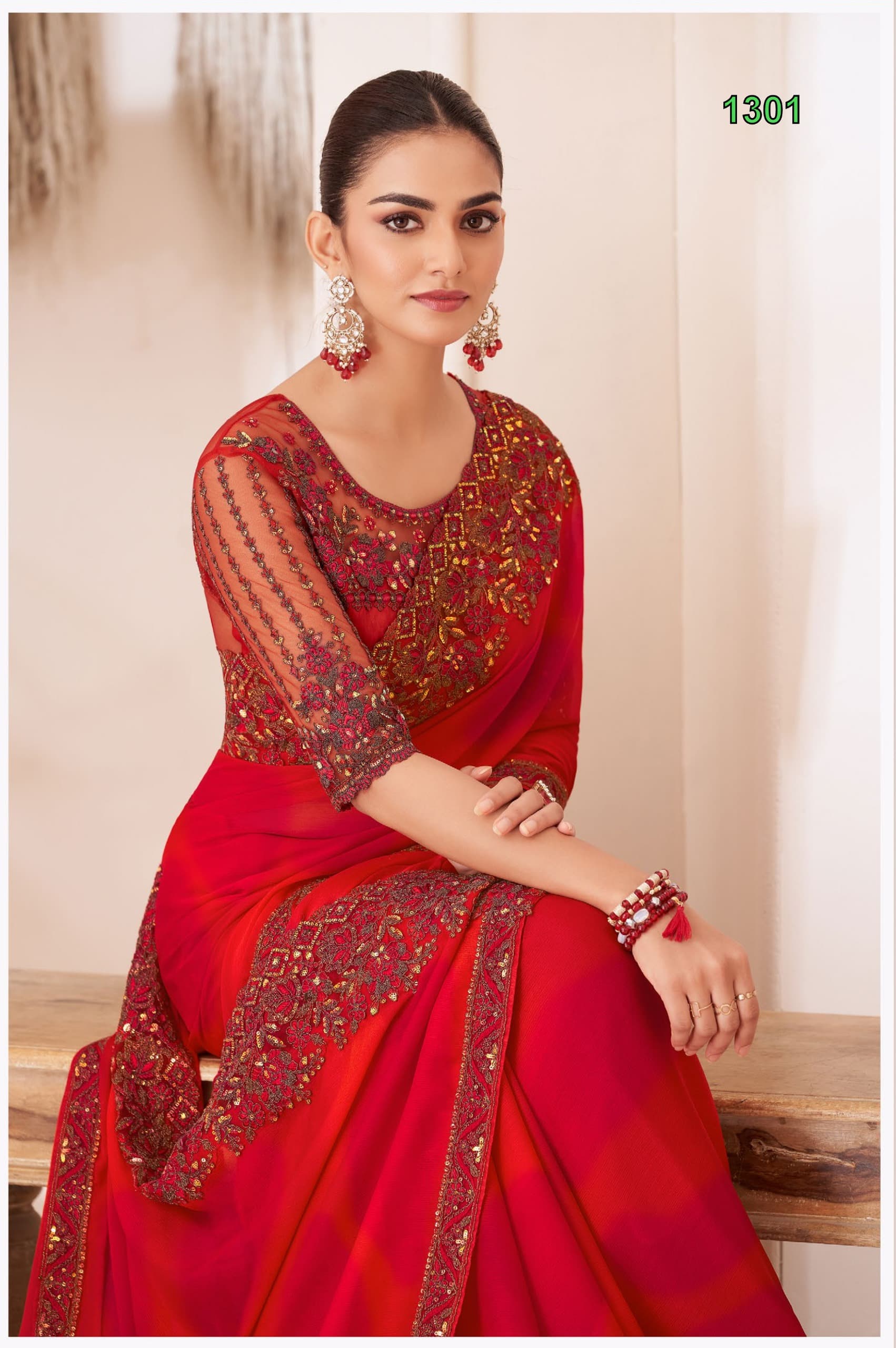 Royal Crimson Red Shaded Silver Chiffon Saree with Banglori Silk Blouse